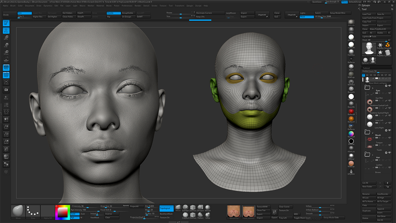 Realistic head sculpt in Zbrush